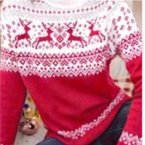 Reindeer winter sweater. Lg (8-10). Red/Pink. So feminine and soft. Nvr worn.